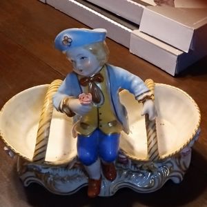 KPM Germany Double Nut Dish Candy Bowl Blue Boy
